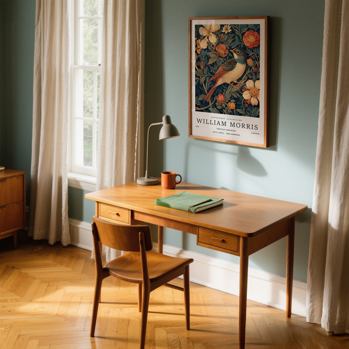 Botanical vintage bird prints inspired by William Morris textile design.