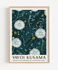 Yayoi Kusama dandelion green wall art for serene spaces.
