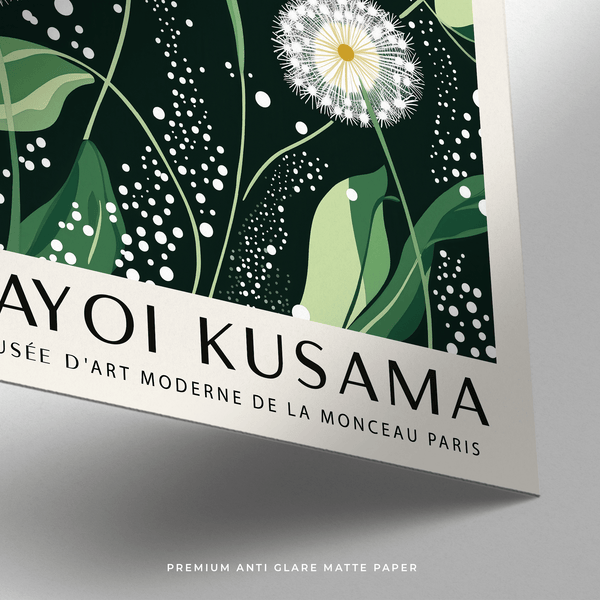 Wall art inspired by Yayoi Kusama Dandelions in dark green and white