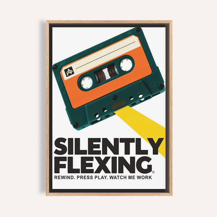Bold orange and green retro cassette poster for music-themed walls
