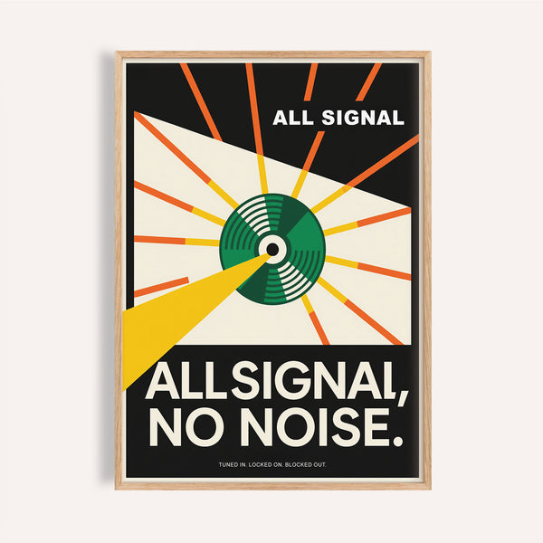 Bold green and black vinyl record poster with orange beam lines