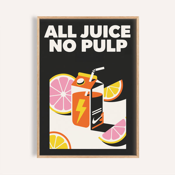 Colorful pop art poster with orange juice box and citrus slices