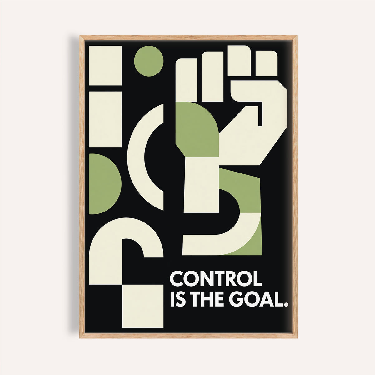 Geometric fist fitness motivation poster in beige and green for gym walls
