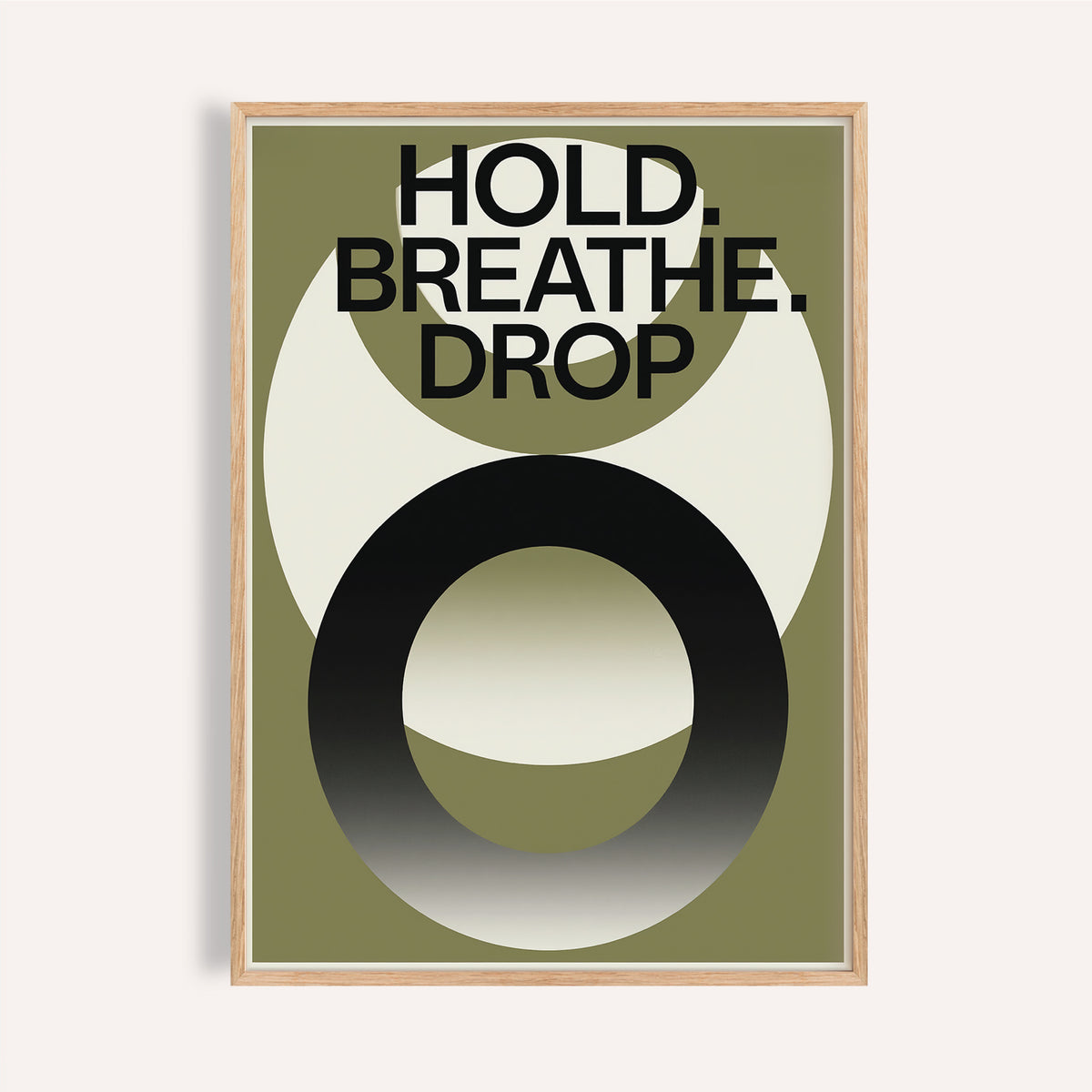 Bold black and olive home gym wall art with breathing focus message