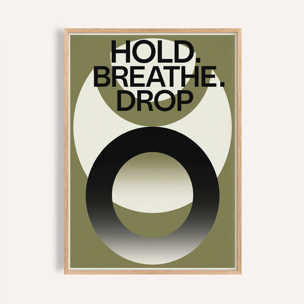 Bold black and olive home gym wall art with breathing focus message