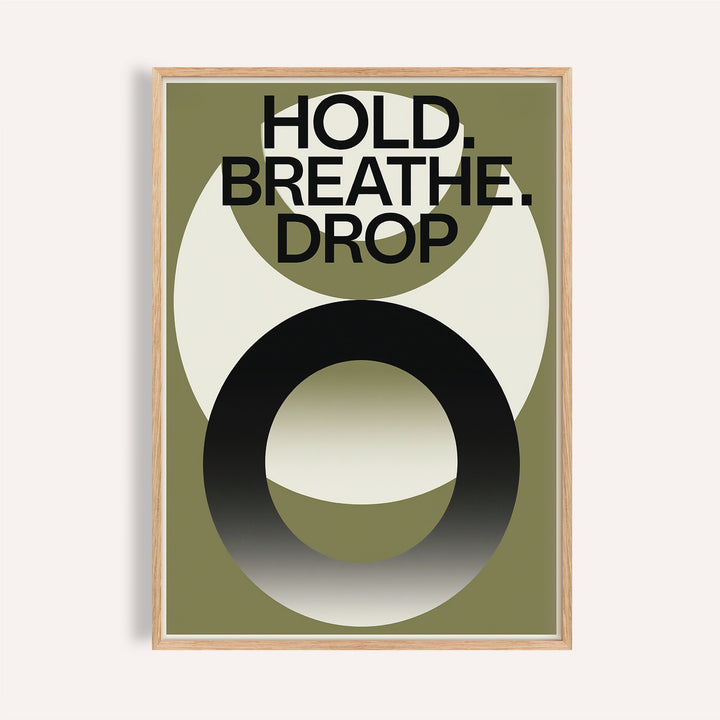 Bold black and olive home gym wall art with breathing focus message