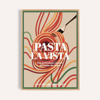 Framed print of spaghetti pasta fork with red and green swirls and white text Dining Room Prints