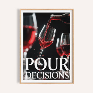 Gift for Wine Lovers wall art close-up of red wine pouring into a tilted glass in a wooden frame