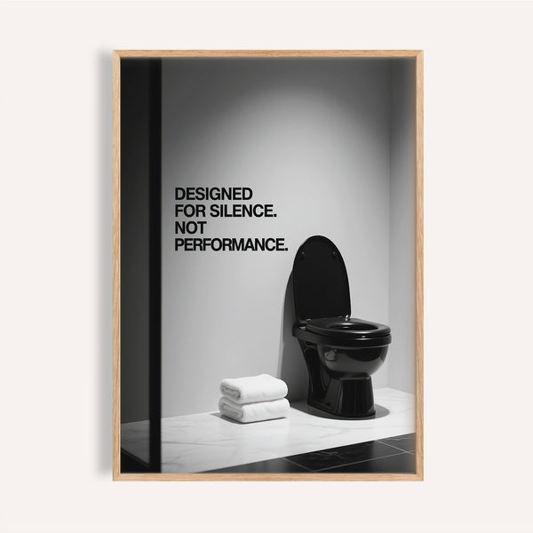 Funny toilet wall art with black toilet and sarcastic design quote.