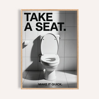 Bold funny bathroom art with white toilet and shadowed wall tiles