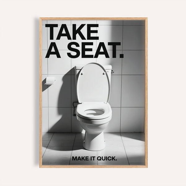 Bold funny bathroom art with white toilet and shadowed wall tiles