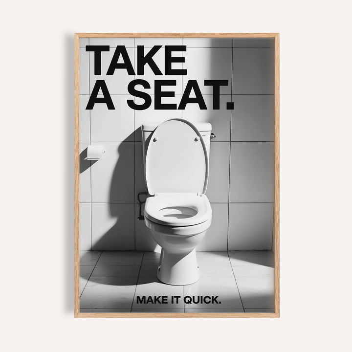 Bold funny bathroom art with white toilet and shadowed wall tiles