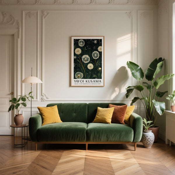 Framed dandelion print suggestion for stylish living rooms