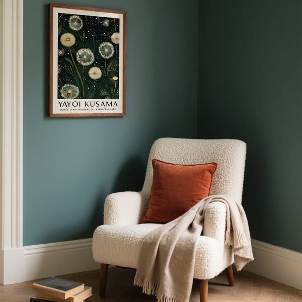 Green and White Dandelion Print for Reading Nook