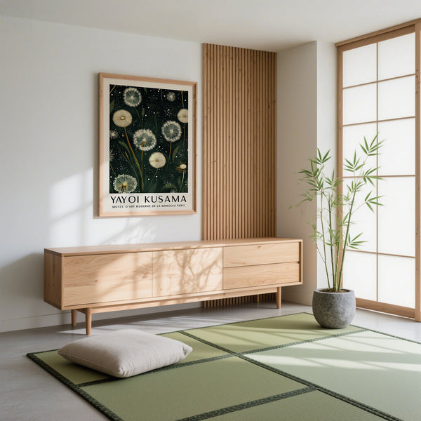 Subtle green and white dandelion print for peaceful interiors