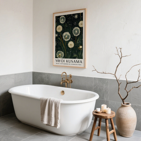 Decorative botanical dandelion print for natural-themed home spaces and bathrooms