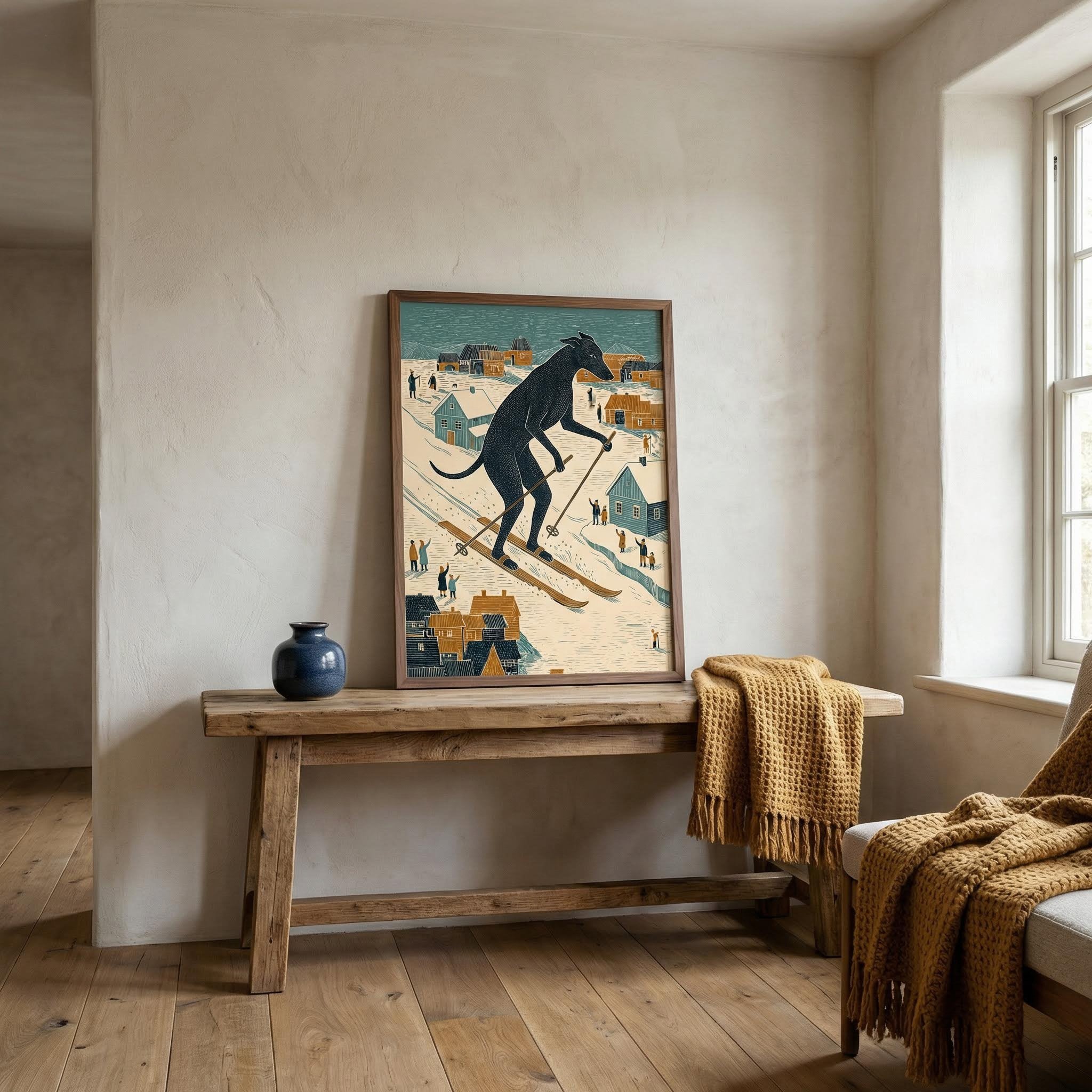 Skifahrer-Hund-Poster