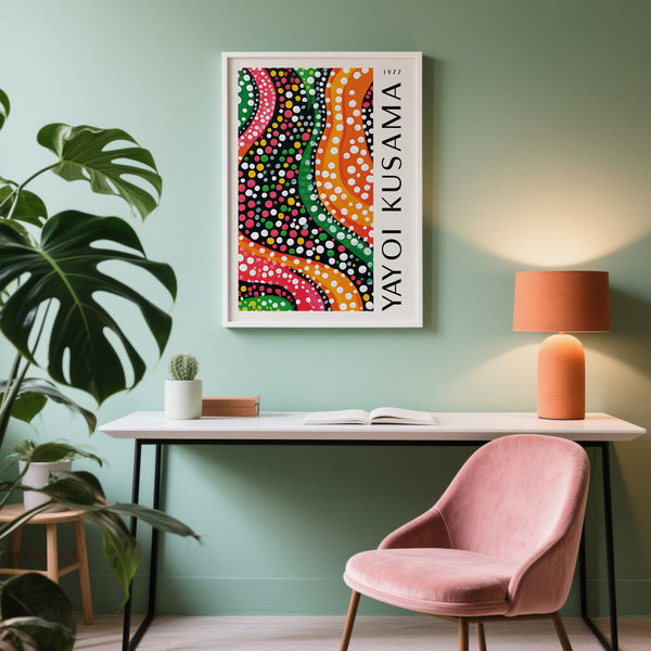 Yayoi Kusama dots print ideal for living rooms, offices, and studios
