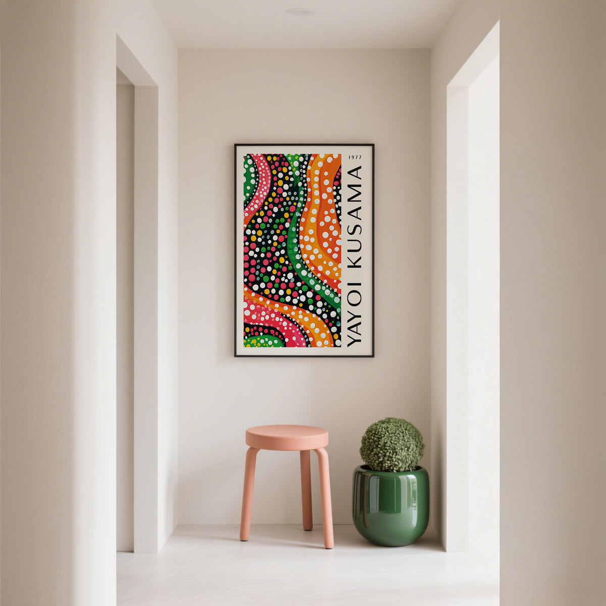Yayoi Kusama dots artwork blending colour and motion