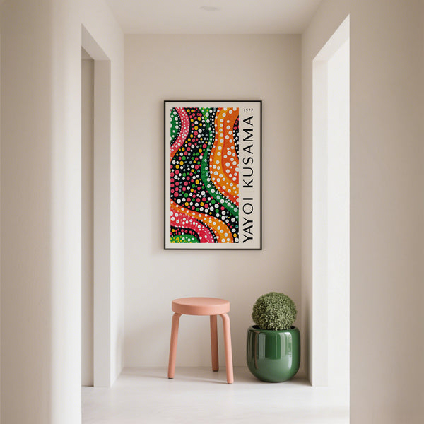 Yayoi Kusama dots artwork blending colour and motion