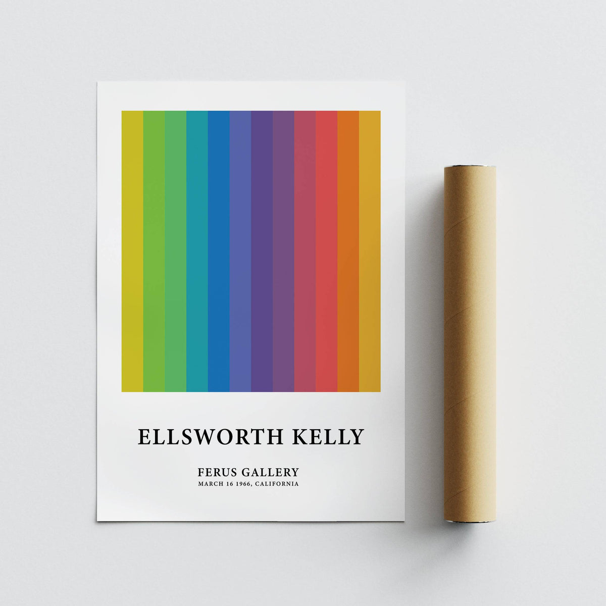 Colorful gallery wall art with bright geometric stripes