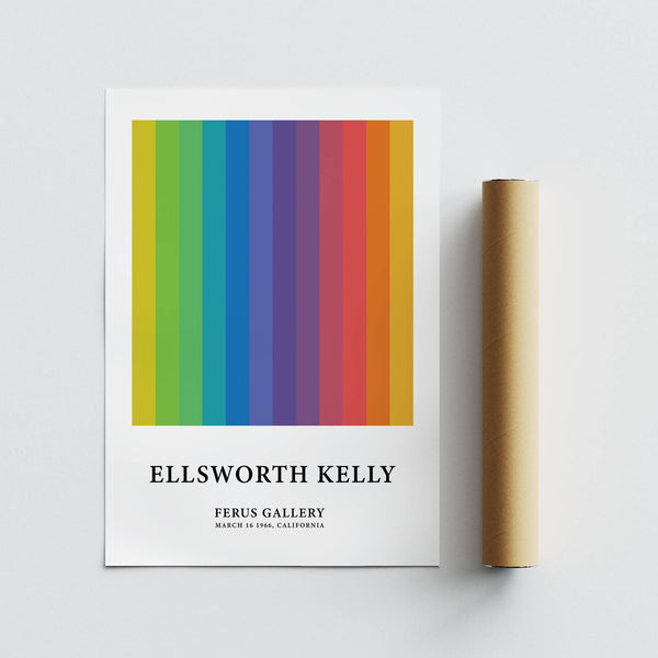 Colorful gallery wall art with bright geometric stripes