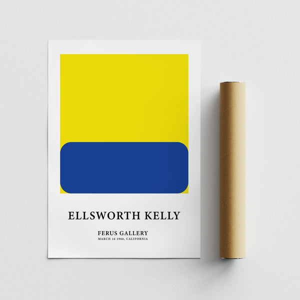 Bold blue and yellow abstract minimalist artwork for creative studio walls
