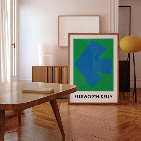 Ellsworth Kelly modern abstract artwork featuring green and blue geometric shapes.