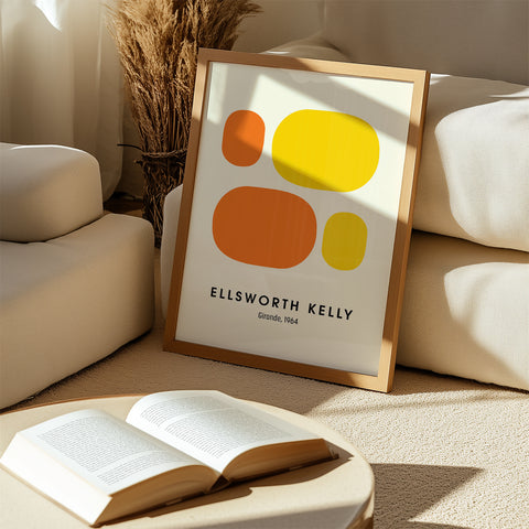 Ellsworth Kelly abstract art print featuring vibrant geometric forms in yellow and orange