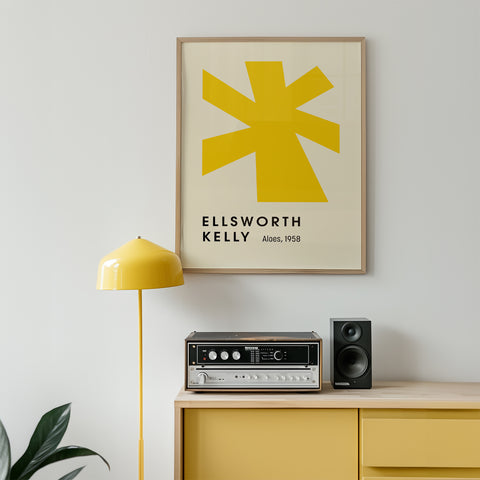 Bright yellow abstract geometric poster for home gallery walls