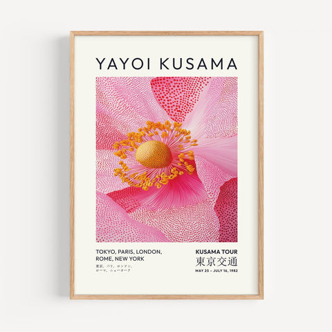 Pink flower artwork inspired by Yayoi Kusama’s dotted design
