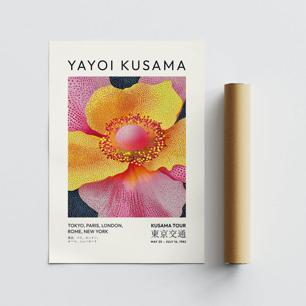 Vibrant flower-themed floral art prints in yellow and pink hues