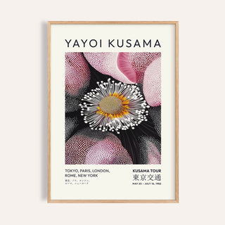 Kusama-inspired floral pictures living room wall art in pink and yellow