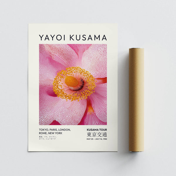 Close-up dotted flower in abstract pink wall art ideal for living rooms