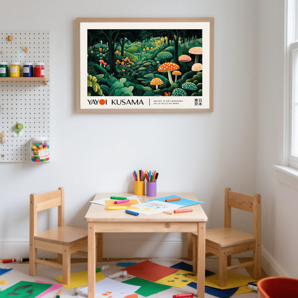 Vibrant Yayoi Kusama polka dots print with bold textures