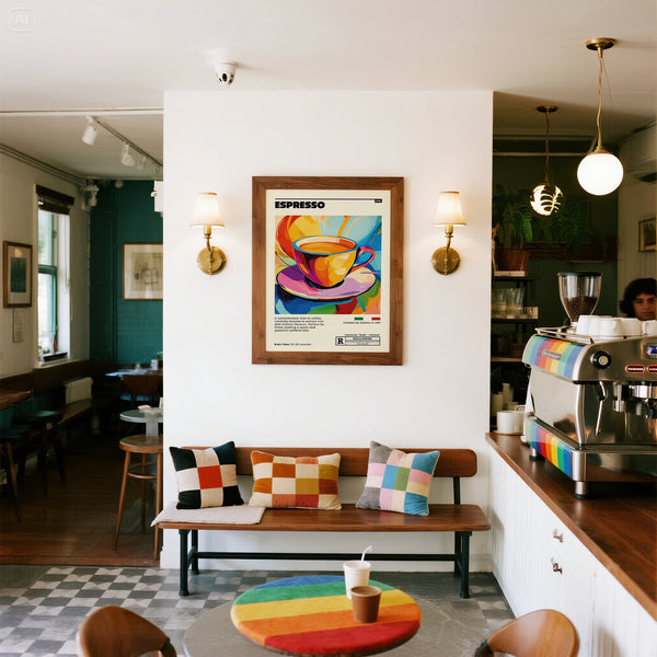 Vintage espresso poster with bold colours and typography