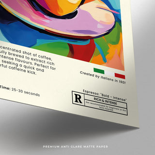 Colorful coffee poster with text and branding by Laboo Studio