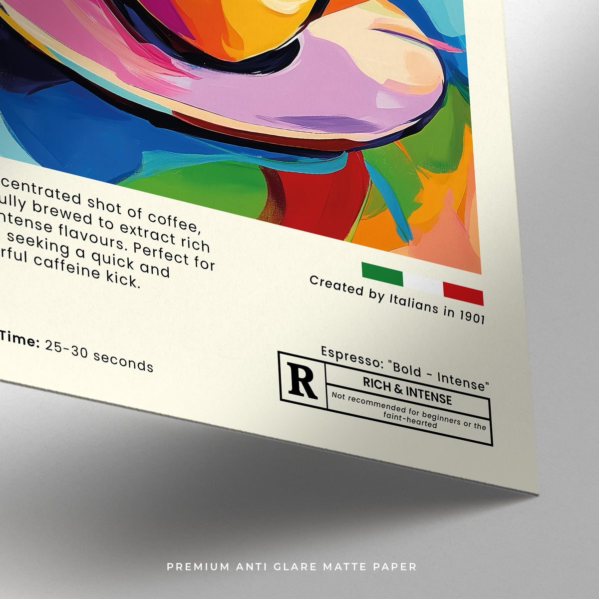 Colorful coffee poster with text and branding by Laboo Studio