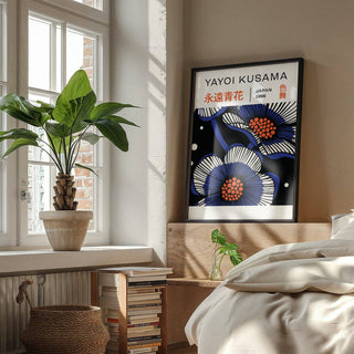 Blue flower poster with striking abstract botanical design