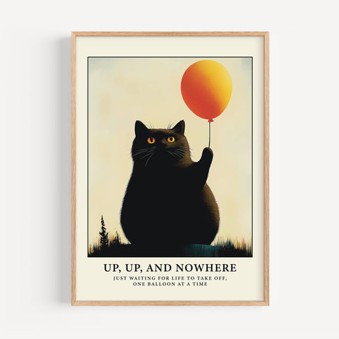 Funny Cat Posters with Black Cat and Balloon Design