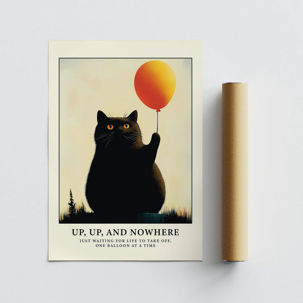 Playful funny cat poster with minimalist design for bedroom walls