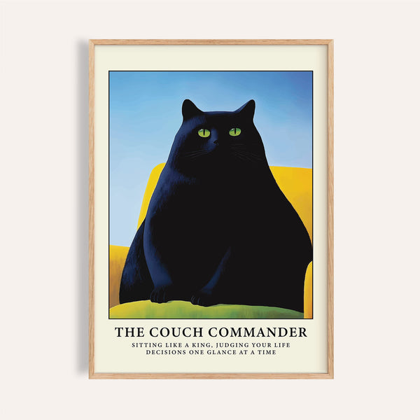 Minimalist cat funny poster with regal black cat for living room decor
