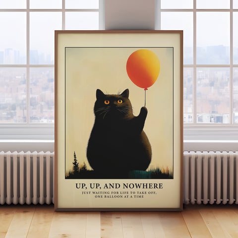 Funny Cat Posters with Black Cat and Balloon Design