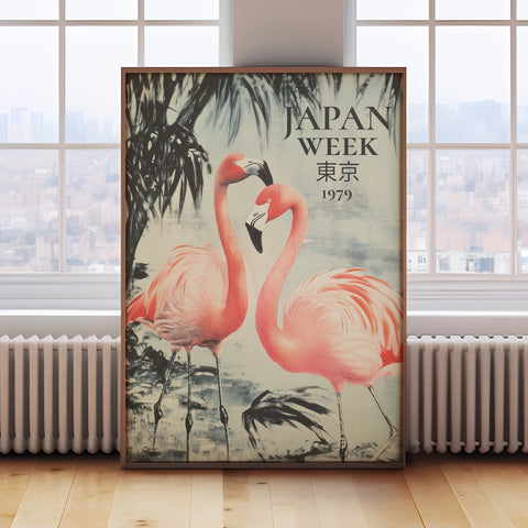 Traditional Japanese Poster | Japan Week Pink Flamingos