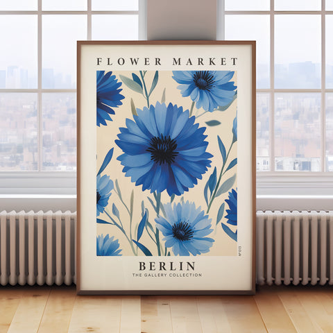 Blue Cornflower Floral Wall Art inspired by Berlin Flower Market