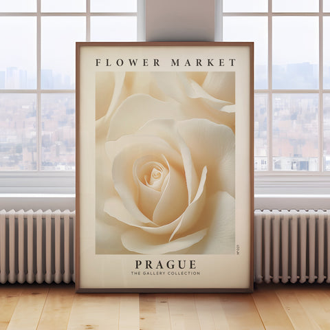 White Rose Wall Art featuring Prague Flower Market for living room decor