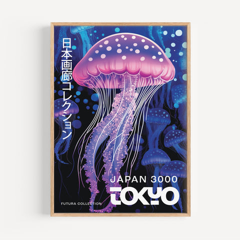 Glowing jellyfish wall art in pink, purple, and blue, Japanese-inspired for unique spaces