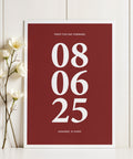 Custom date anniversary print in dark red color
