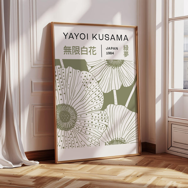 Large sage green wall art with soft floral designs