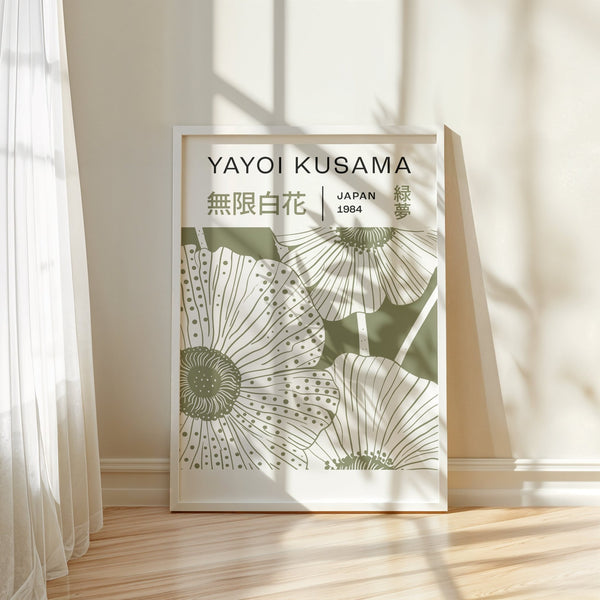 Abstract sage green wall art with soft and organic forms